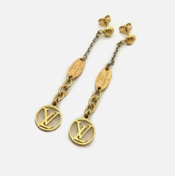 LOUIS VUITTON LOGO MANIA GOLD TONE EARRINGS/S0837 - Picture 3 of 11
